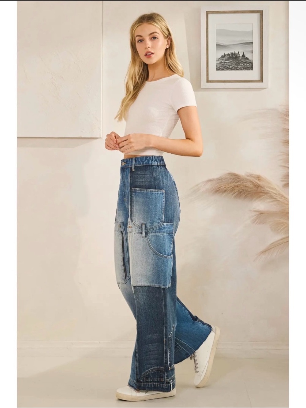 Oli & Hali NWT Blue Faded UPSIDE DOWN POCKETS Patchwork Wide-Leg Jeans